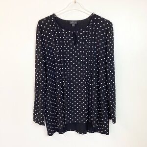 J.Jill Wearever Collection Long Sleeve Daisy Print Keyhole Neck Top - Black - L